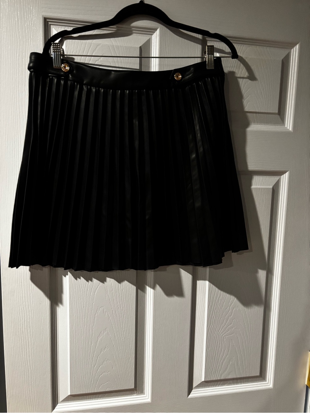 Jason Wu Black Pleated Faux-Leather Mini Skirt with Gold Buttons